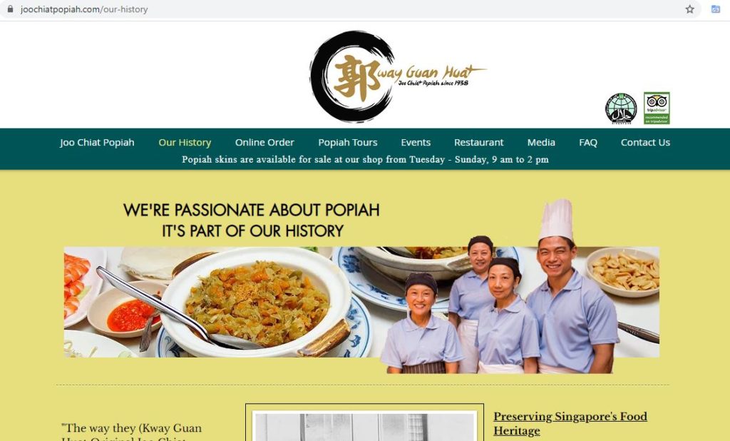Website copywriting for F&B - Kway Guan Huat Joo Chiat Popiah
